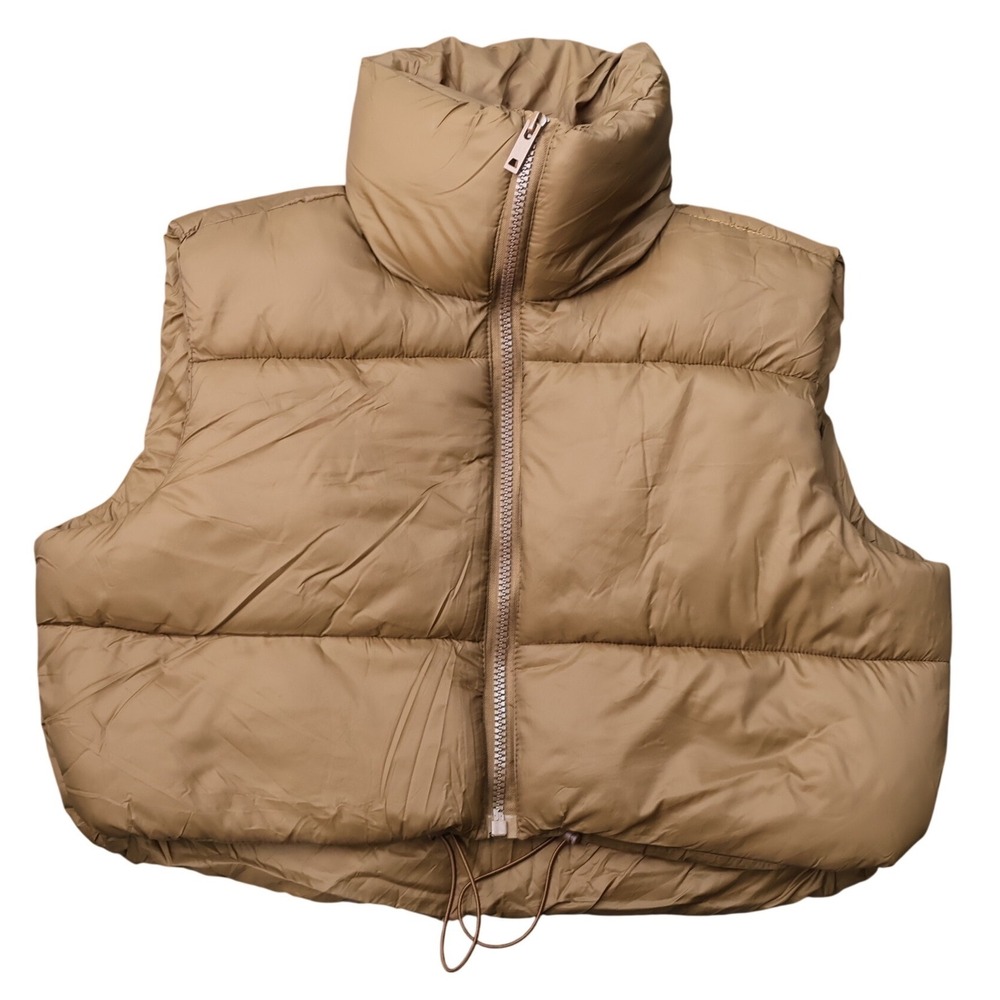 NY Threads Puffer Vest Womens XL Brown New Cropped Quilted Stand Collar Zip